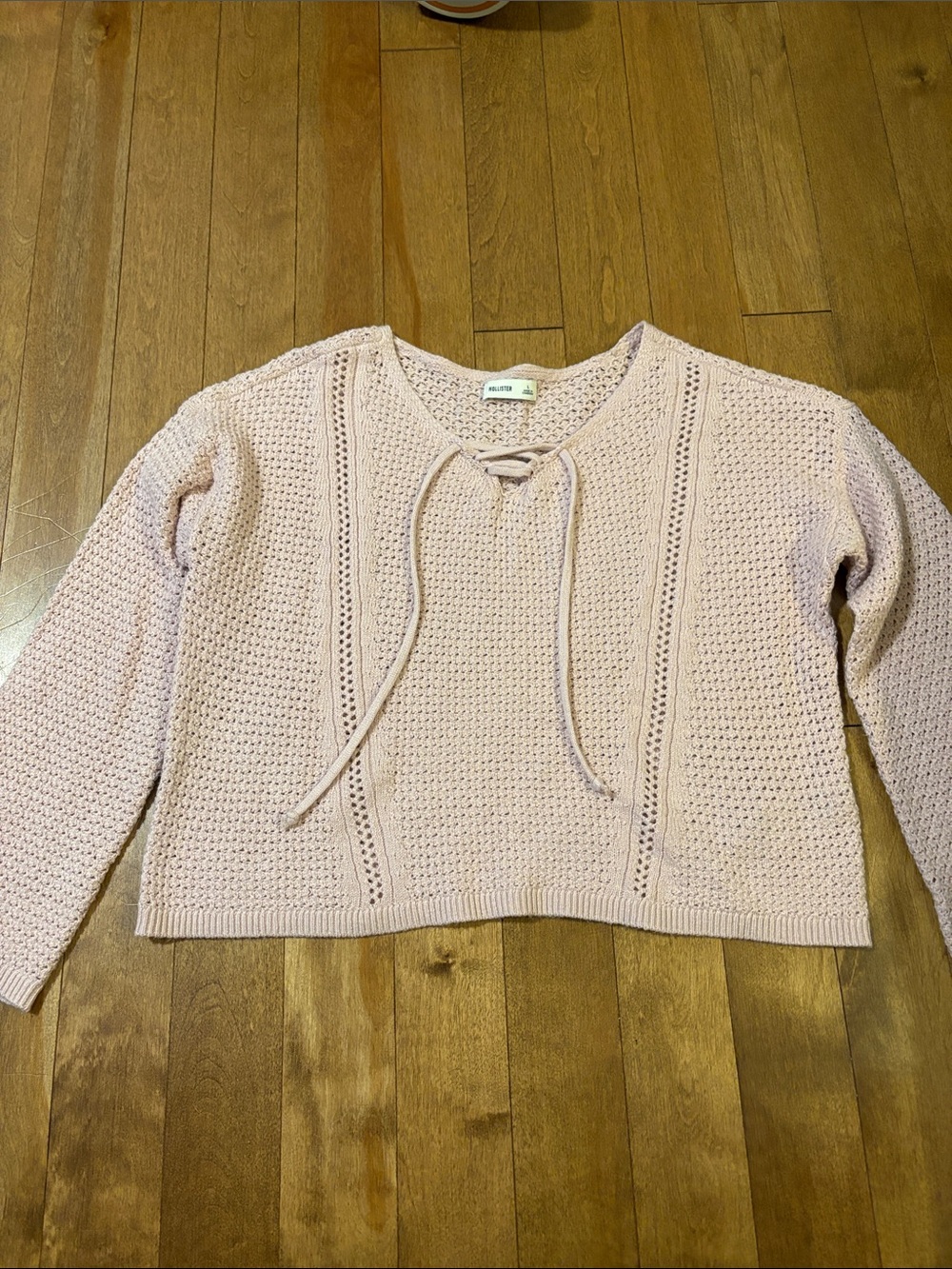Hollister Pastel Pink Lace-Up Knit Crop Sweater